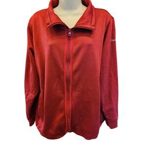 Columbia fleece lined red full zip sweater jacket w/ pockets performance 1X ^*